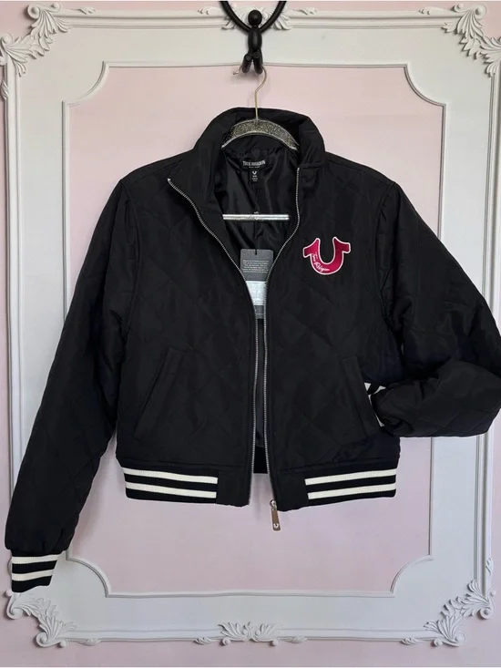 TRUE RELIGION Horseshoe Quilted Black Zip Up Bomber Jacket--NWT--M - Picture 13 of 16